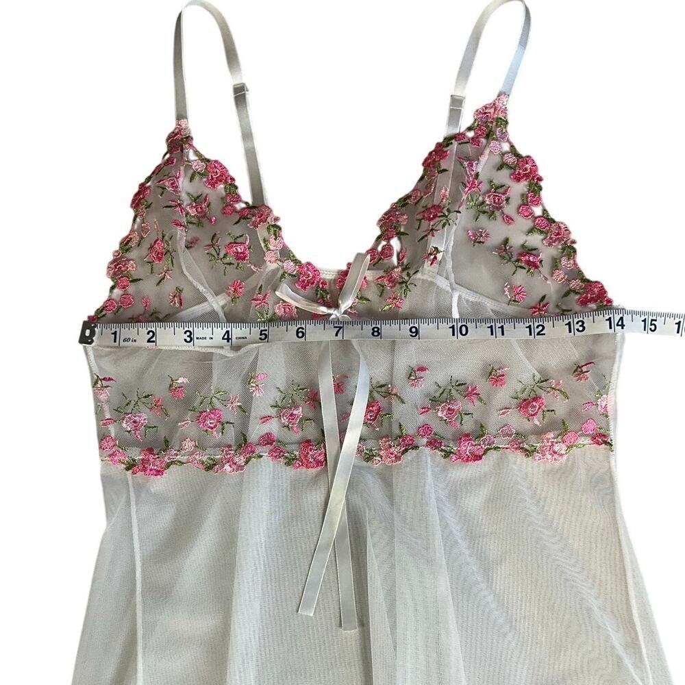Coquette Fairy Lace Babydoll Chemise Embroidered Rose Sheer Lingerie Small - Picture 8 of 8